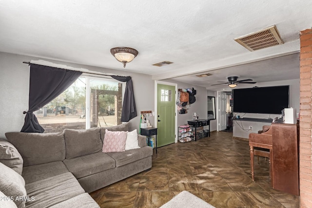 living room with ceiling fan