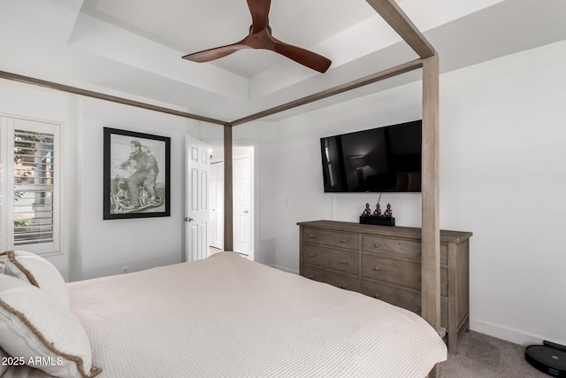9100 E Captain Dreyfus Ave, Scottsdale, AZ 85260 - bedroom with a raised ceiling, a ceiling fan, and carpet