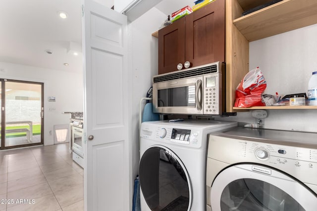 9100 E Captain Dreyfus Ave, Scottsdale, AZ 85260 - washroom featuring independent washer and dryer, light tile patterned flooring, and recessed lighting