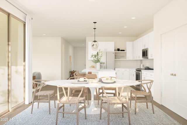 dining space featuring recessed lighting