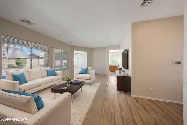 living room featuring light hardwood / wood-style floors