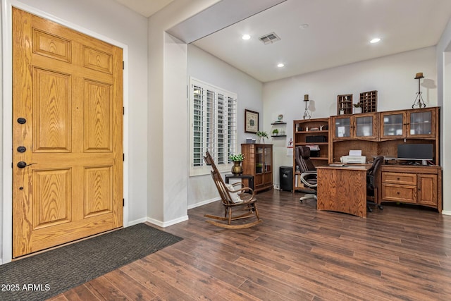 2045 E San Carlos Pl, Chandler, AZ 85249 - office area featuring dark wood-style floors, baseboards, and recessed lighting