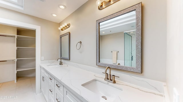25555 N Windy Walk Dr Unit 64, Scottsdale, AZ 85255 - full bathroom with a shower stall, tile patterned flooring, and double vanity