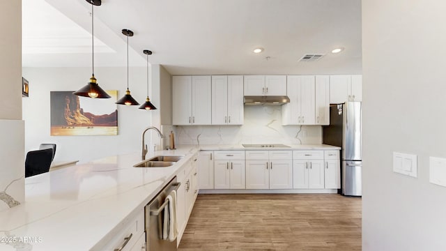 25555 N Windy Walk Dr Unit 64, Scottsdale, AZ 85255 - kitchen with appliances with stainless steel finishes, a sink, under cabinet range hood, light wood finished floors, and light stone countertops