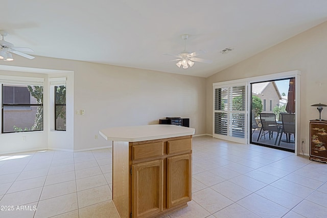 3928 N 151st Ave, Goodyear, AZ 85395 - kitchen featuring ceiling fan, light tile patterned flooring, and visible vents
