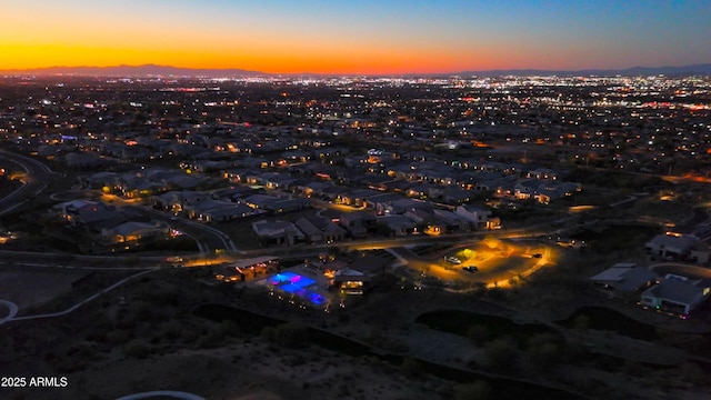 view of aerial view at dusk