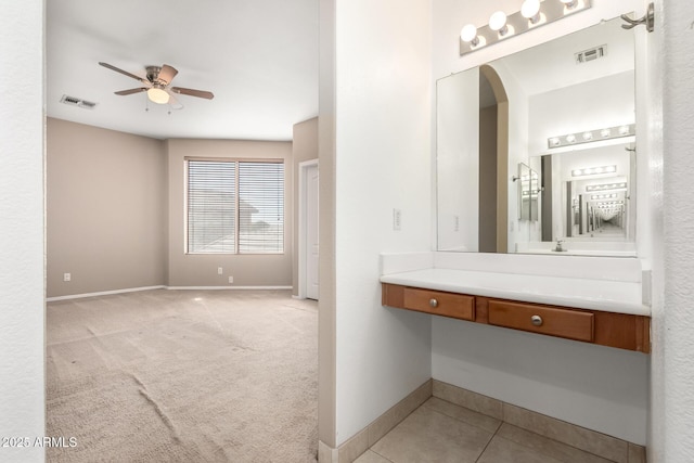 bathroom with vanity and ceiling fan