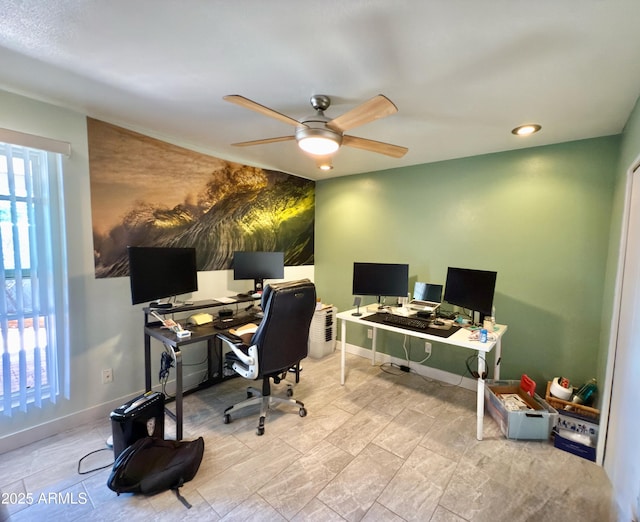 11035 N 37th St, Phoenix, AZ 85028 - office space featuring an accent wall, ceiling fan, baseboards, and recessed lighting