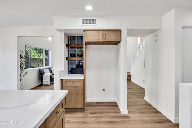 5122 W Mercury Way, Chandler, AZ 85226 - kitchen featuring light countertops, light wood finished floors, open shelves, and recessed lighting