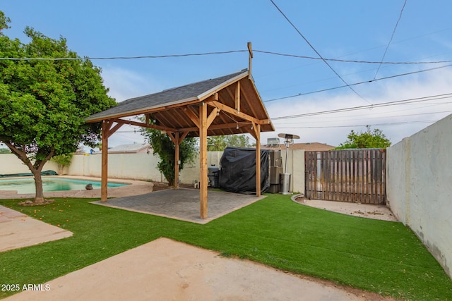 view of yard featuring a gazebo and a patio