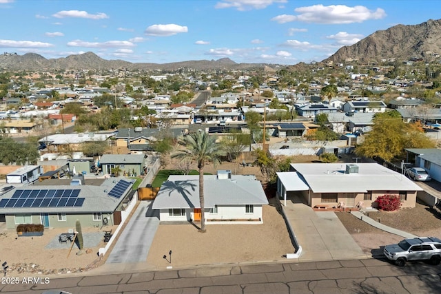 drone / aerial view featuring a mountain view