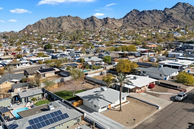 drone / aerial view featuring a mountain view