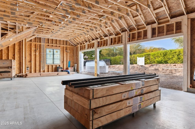 miscellaneous room with lofted ceiling