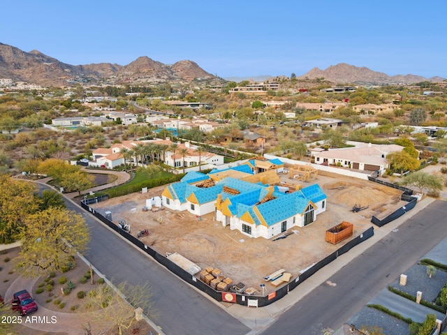 aerial view featuring a residential view and a mountain view