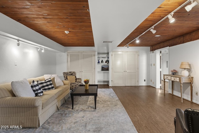 1522 W Myrtle Ave, Phoenix, AZ 85021 - living area featuring track lighting, wood finished floors, and wooden ceiling