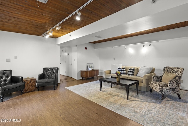 1522 W Myrtle Ave, Phoenix, AZ 85021 - living room with track lighting, wooden ceiling, and wood finished floors