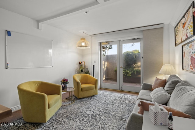 1522 W Myrtle Ave, Phoenix, AZ 85021 - living area featuring wood finished floors, beam ceiling, and french doors