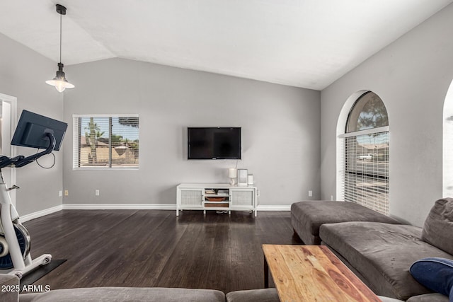 5302 W Poinsettia Dr, Glendale, AZ 85304 - living room featuring lofted ceiling and dark wood-type flooring