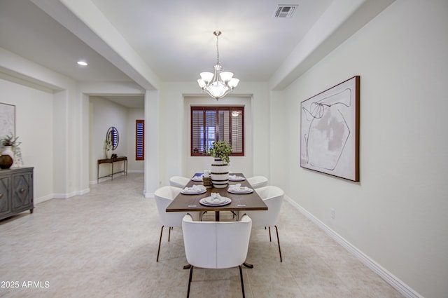 3753 E Ellis St, Mesa, AZ 85205 - dining room with baseboards, recessed lighting, a chandelier, and visible vents