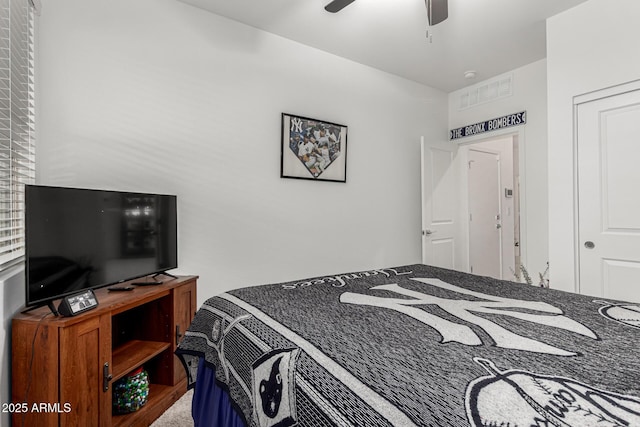 bedroom with visible vents and ceiling fan