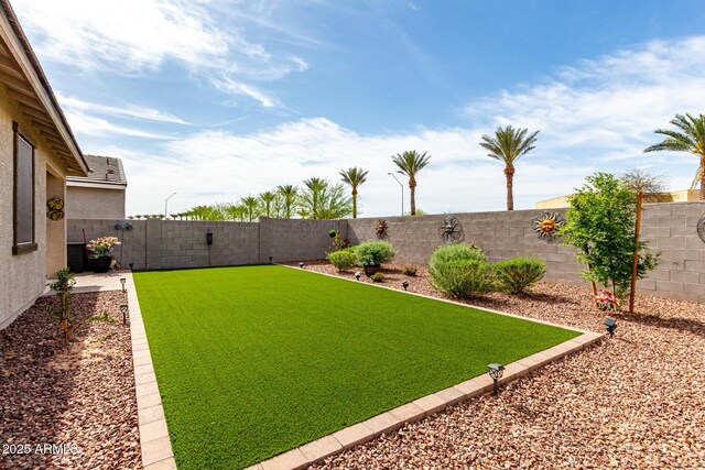 view of yard with a fenced backyard