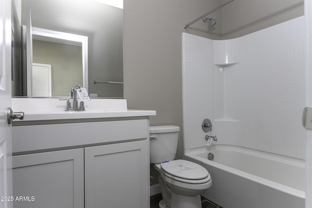 full bathroom featuring shower / bathtub combination, vanity, and toilet