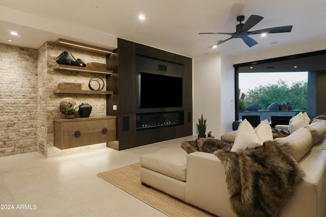 living room featuring ceiling fan