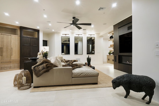 living room featuring ceiling fan