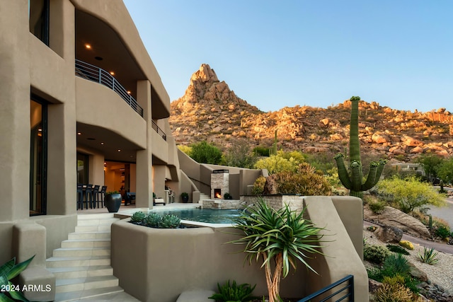 view of patio featuring a mountain view