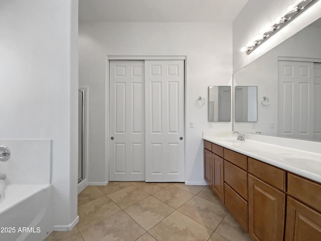 2971 N Rosewood Ave, Casa Grande, AZ 85122 - full bath featuring tile patterned flooring, a bath, baseboards, and double vanity
