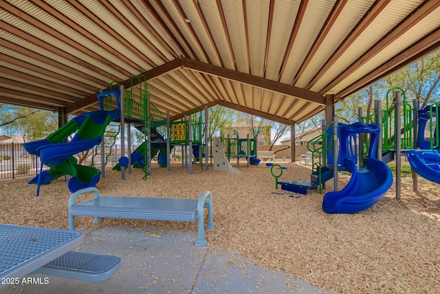 community jungle gym with fence