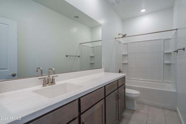 full bathroom featuring tile patterned floors, vanity, shower / bathtub combination, and toilet