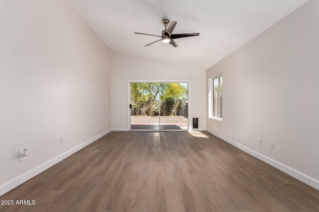 4526 E Bannock St, Phoenix, AZ 85044 - spare room with lofted ceiling, ceiling fan, baseboards, and wood finished floors