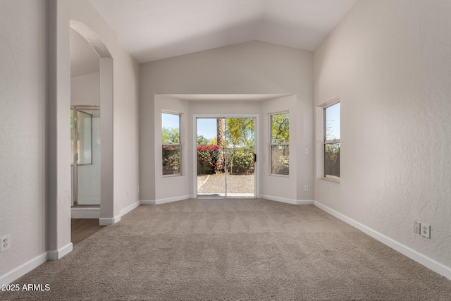 4526 E Bannock St, Phoenix, AZ 85044 - spare room with carpet floors, lofted ceiling, arched walkways, and baseboards