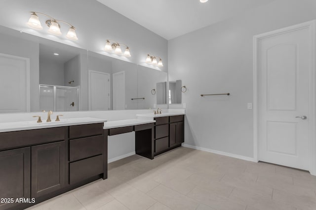 22788 E Orion Way, Queen Creek, AZ 85142 - bathroom featuring double vanity and a stall shower
