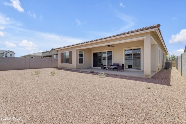 22788 E Orion Way, Queen Creek, AZ 85142 - back of property featuring ceiling fan, a patio area, a fenced backyard, and stucco siding
