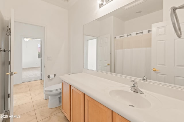 39609 N White Tail Ln, Anthem, AZ 85086 - bathroom featuring a shower with curtain, tile patterned floors, vanity, and toilet