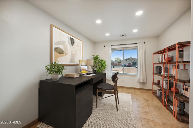 6309 W Hughes Dr, Phoenix, AZ 85043 - office area with recessed lighting, baseboards, and light tile patterned floors