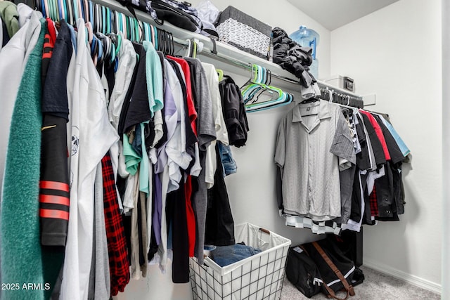 walk in closet with carpet floors