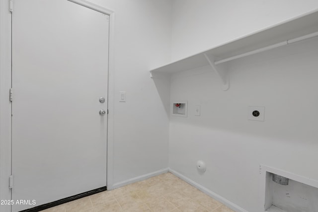 laundry area featuring hookup for an electric dryer, washer hookup, baseboards, gas dryer hookup, and laundry area