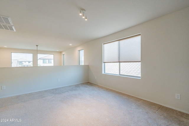 spare room featuring light colored carpet