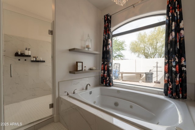 8502 E Santa Catalina Dr, Scottsdale, AZ 85255 - full bathroom featuring a jetted tub and a marble finish shower