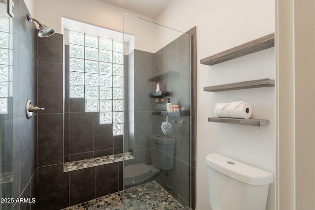8502 E Santa Catalina Dr, Scottsdale, AZ 85255 - bathroom with tiled shower, toilet, and plenty of natural light