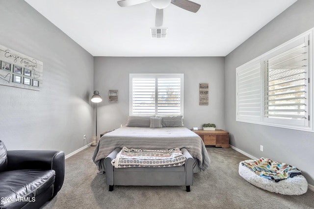 bedroom with carpet flooring and ceiling fan