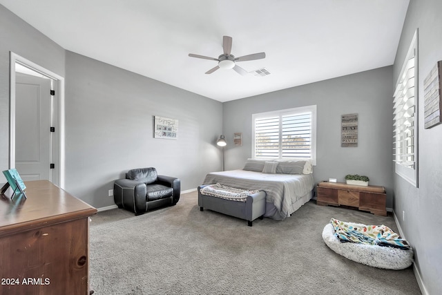 bedroom featuring carpet and ceiling fan