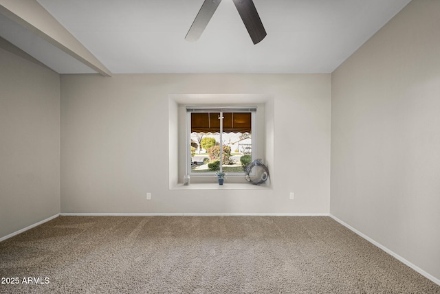 unfurnished room with carpet floors and ceiling fan