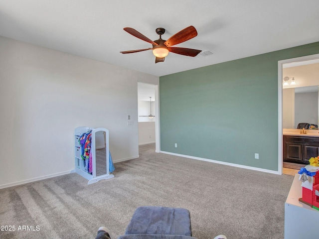 4132 W Tunnel Mine Rd, New River, AZ 85087 - rec room featuring ceiling fan, carpet flooring, and baseboards