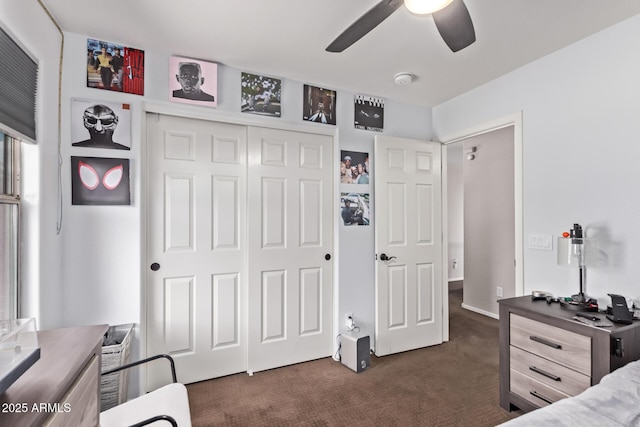 7031 W Lone Tree Trl, Peoria, AZ 85383 - bedroom with dark colored carpet, a closet, and a ceiling fan