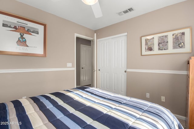 3412 E Kristal Way, Phoenix, AZ 85050 - bedroom with a closet and a ceiling fan