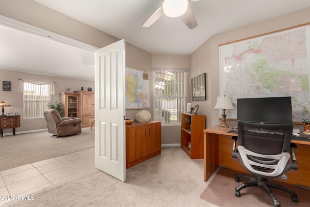 3412 E Kristal Way, Phoenix, AZ 85050 - home office featuring light carpet, a ceiling fan, light tile patterned flooring, and baseboards